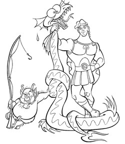 coloriage hercule Ã  la peche au dragon